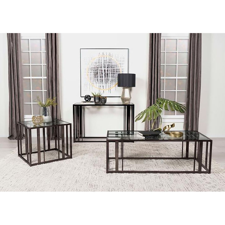 AndrewHomeStudio Anthoins 3 Piece Glass Top Living Room Table Set